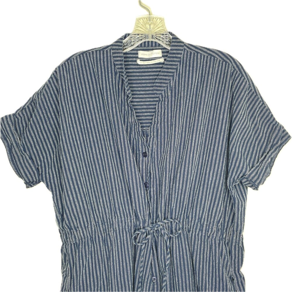 URBAN OUTFITTERS Blue Short Sleeve Band Collar Dress Womens Size Large